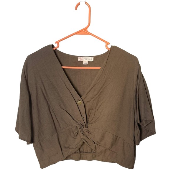 Timing short sleeves crop top size large brown v-neck - Picture 1 of 3